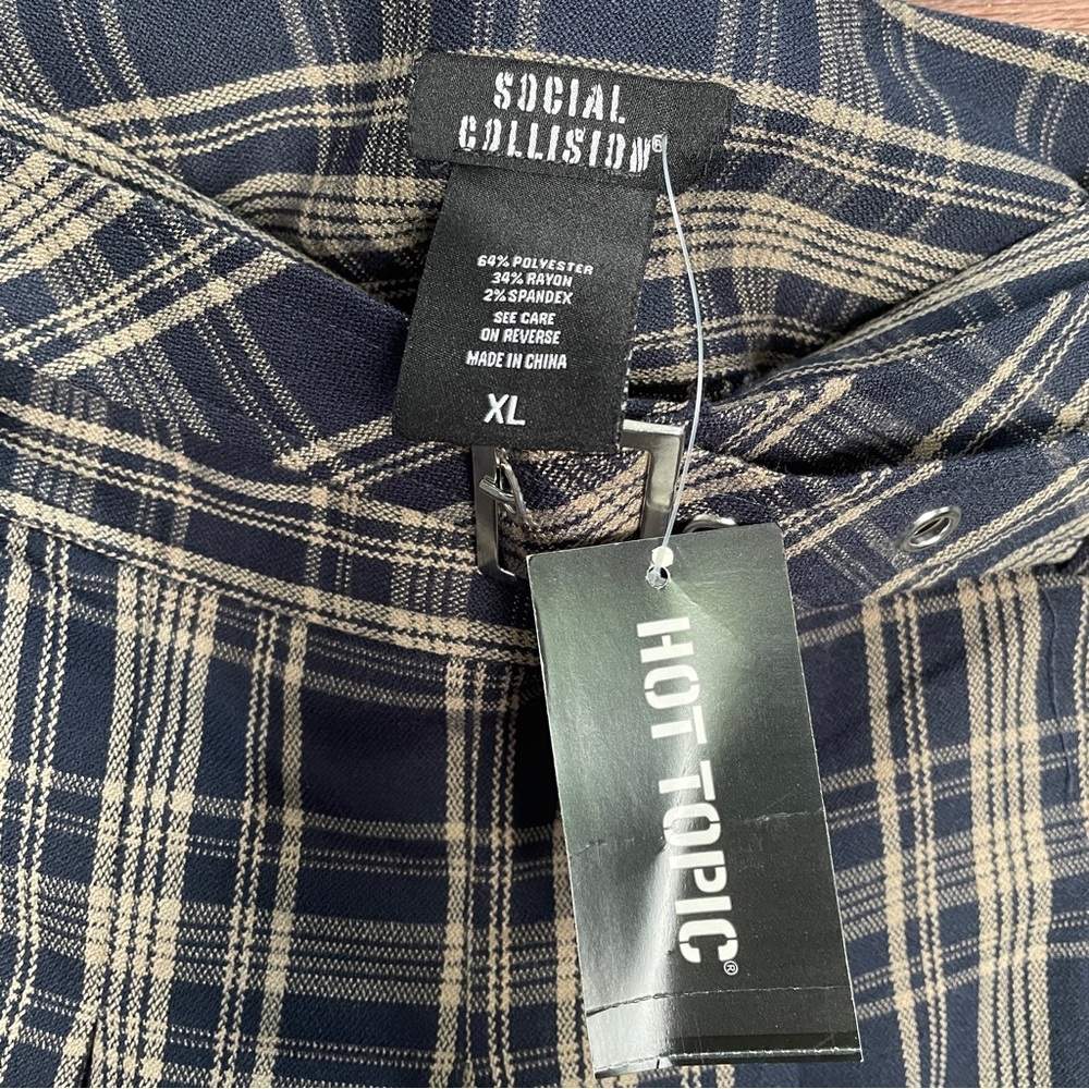 Social Collision Plaid Pleated Mini Skirt - Academia Y2K Grunge Whimsigoth, XL. - Picture 6 of 7
